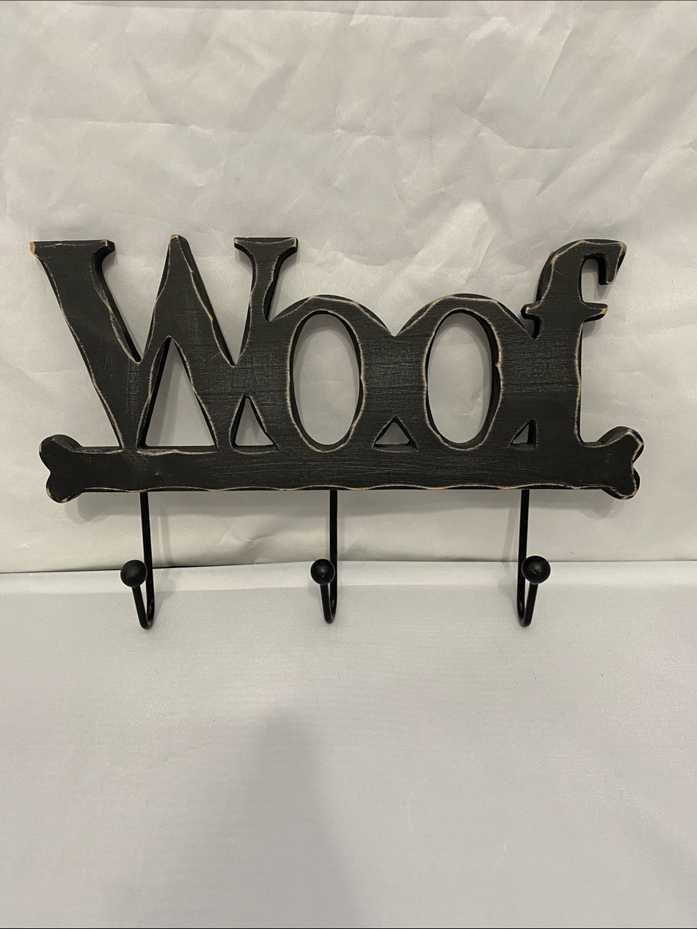 Woof Wall Hook Rack in Distressed Black - Home Wall Decor